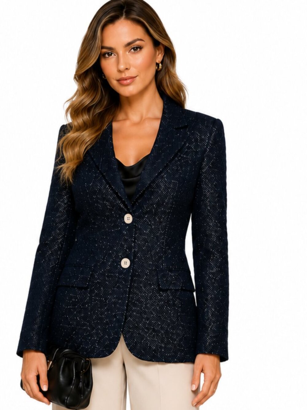 Vintage Textured Escada Wool Blend Blazer Navy Two Button Jacket Size 36
